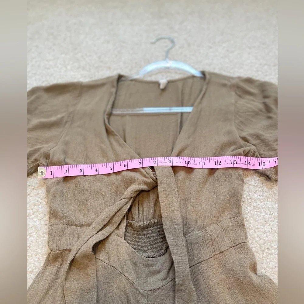 Khaki Tie Front Romper Boho Flutter Sleeve Festival Mini S - Picture 7 of 9